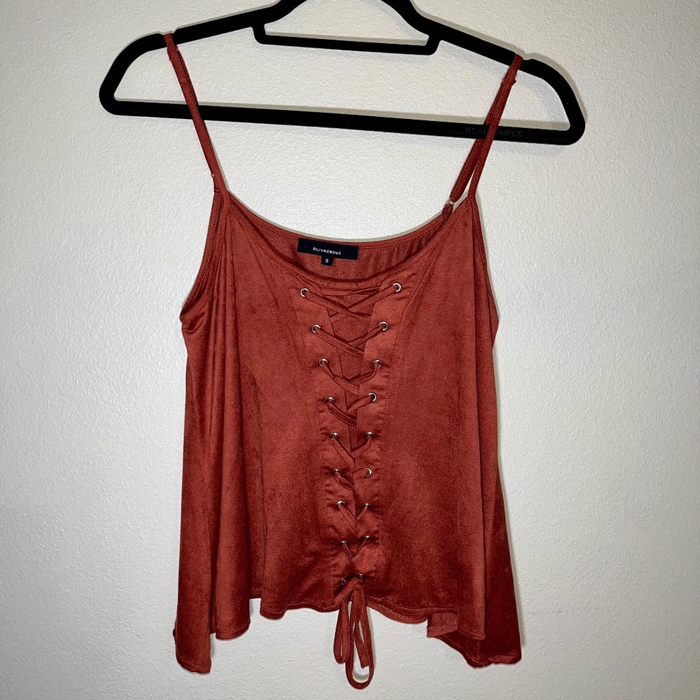 Suede Burnt Orange Adjustable Top with Lace-Up Detail